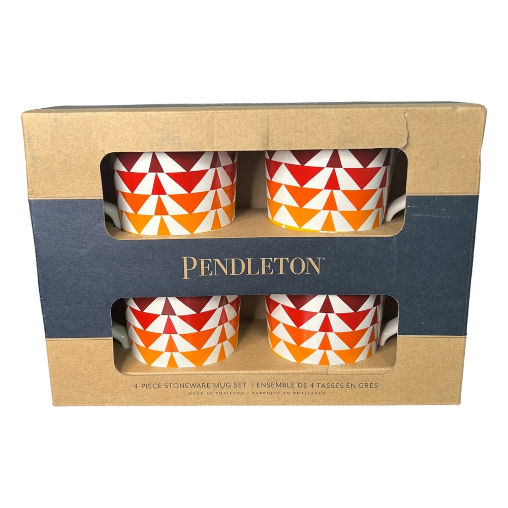 Pendleton Harding Collection Pattern 4-Piece Stoneware Mug Set New Open Box